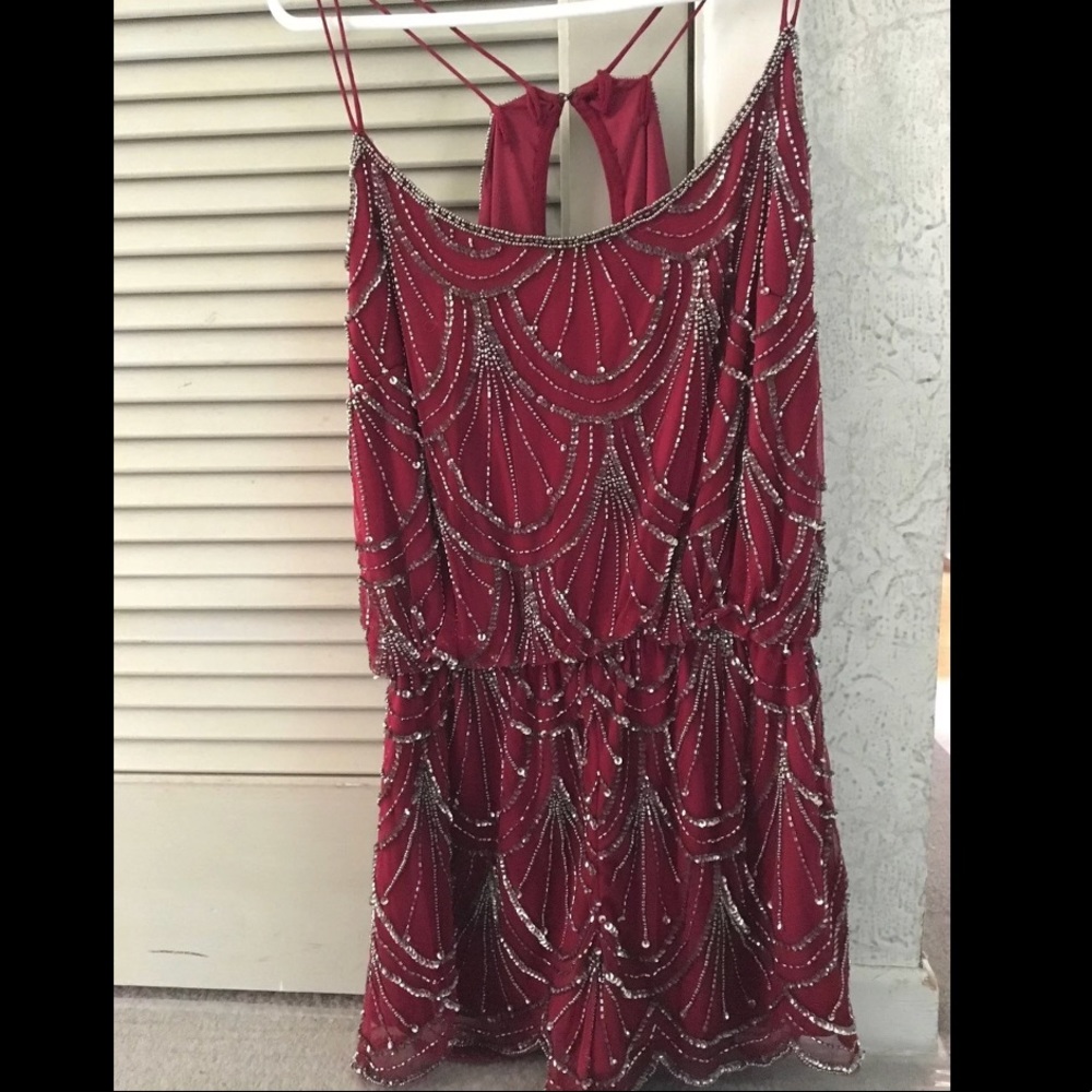 Red Beaded Embellished Romper